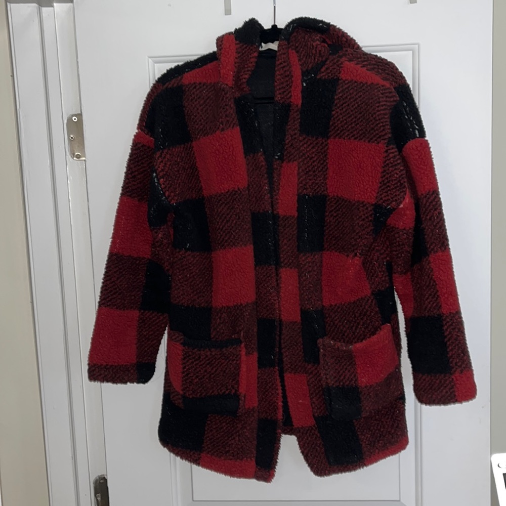 Plaid Sherpa Hooded Jacket
